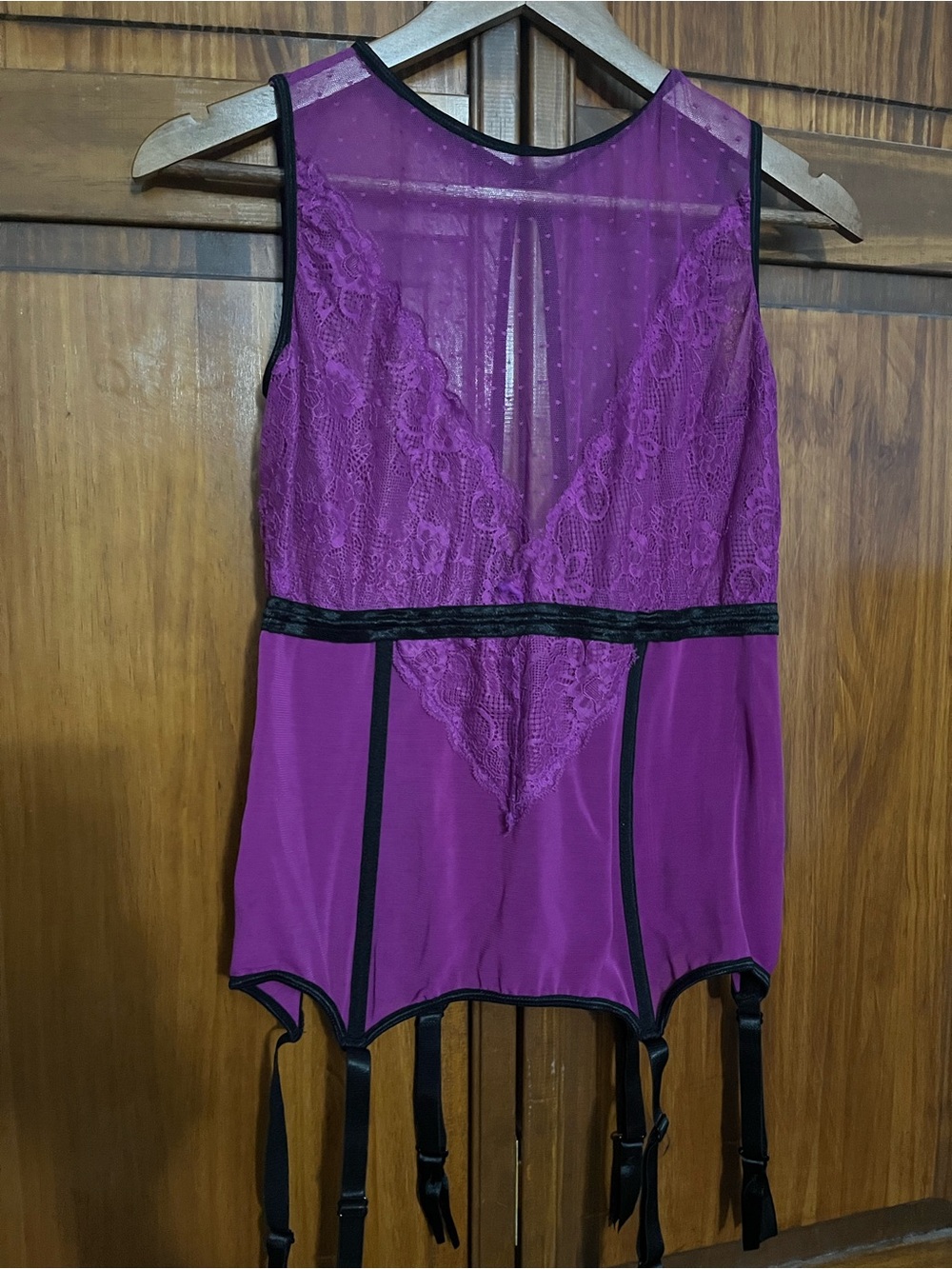 Sheer Lace Purple Garter Chemise - Women Intimates & Sleepwear